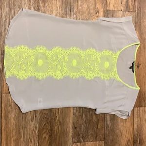 Short sleeve beige and neon yellow blouse